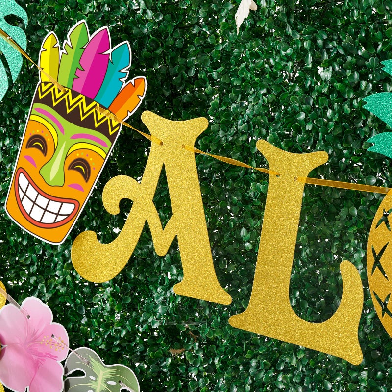WERNNSAI Hawaiian Aloha Party Banner Decorations - Flamingo Pineapple Tiki Tropical Luau Party Supplies Favors Large Gold Glittery Aloha Sign Flag for Birthday Wedding Summer Beach Pool - Image 4